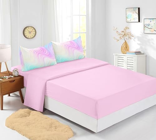 7PCS Girls Comforter Sets Queen,Pink Comforter Queen,Girls Bed Sets Queen,Bed in a Bag with Flat Sheet and Fitted Sheet,Pillowcases,Cushion Covers for Girl,Rainbow Bedding Sets - Image 2