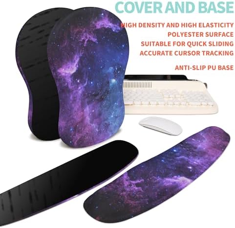 2-in-1 Ergonomic Set, Wave Rise Keyboard Wrist Rest and Massage Bulge Slope Mouse Pad Wrist Support, Cushion Memory Foam Integrated to Relieve Wrist Pain, Galaxy - Image 6