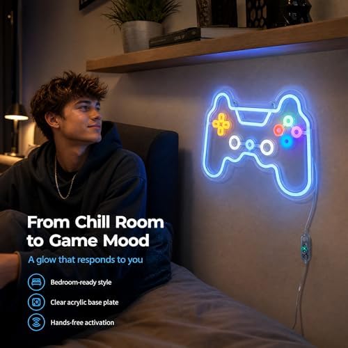 Welltodo Gaming Neon Sign, Motion Sensor Dimmable Gaming LED Lights for Wall Gamer Room Decor, Neon Signs for Boys Bedroom, Cool Gaming Lamp, Perfect Birthday Gifts for Boys Gamers Ideal Party Decoration & for Teen. - Image 4