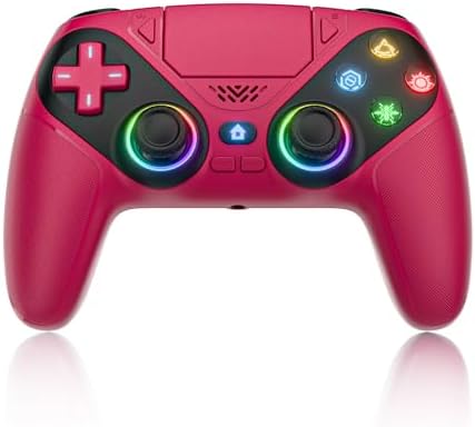 Dinosoo RGB Wireless Gamepad for PS5/PC/Mobile – Bluetooth Controller with Turbo, Macro, Dual Vibration, 6-Axis Gyro, Audio Jack, Speaker, 1000mAh Battery (Red) by Dinosoo