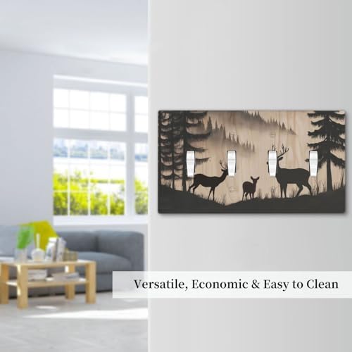 Decorative Switch Plate Covers Rustic Black Deer Elk Brown Wood Board Pine Tree 4 Gang Light Switch Cover Plate Quad Toggle Wall Plate 4 Hole Electrical Switchplatedimmer Faceplate Decor - Image 7