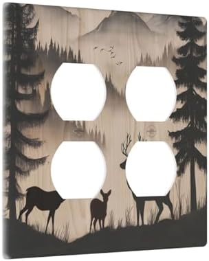 Decorative Switch Plate Covers Rustic Black Deer Elk Brown Wood Board Pine Tree 2-Gang Duplex Light Switch Covers Gfci Wall Plate Electrical Receptacle Switchplate Plug Faceplate Decor - Image 2