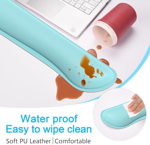 Dapesuom Keyboard Wrist Rest Set, Cute PU Leather Wrist Cushion for Computer Keyboard and Mousepad, Memory Foam Mouse Pad Rests Support with Non-Slip Base for Typing Pain Relief, Pale Robin Egg Blue - Image 3