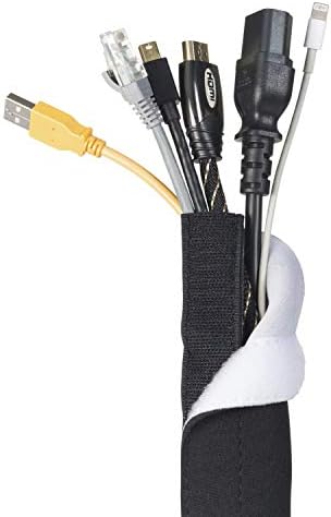 D-Line 39in Reversible Black or White Cable Sleeve, Computer Cord Hider, Organize PC Cables, Neoprene TV Wire Sleeves, Flexible Cord Management, Hide Wires, Hook & Loop - 39in Length - Image 3