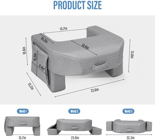 LEBENGURU Reading Pillow for Laptop, Extra Large Armrest for Bed, Grey - Image 3