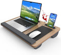 Laptop Lap Desk, Portable Large Laptop Desk for Bed, Up to 17 in Lap Table with Wrist Rest, Mouse Pad, Tablet Phone Slot, Portable Handle, Cushion (Dark Brown Woodgrain) by HETTHI