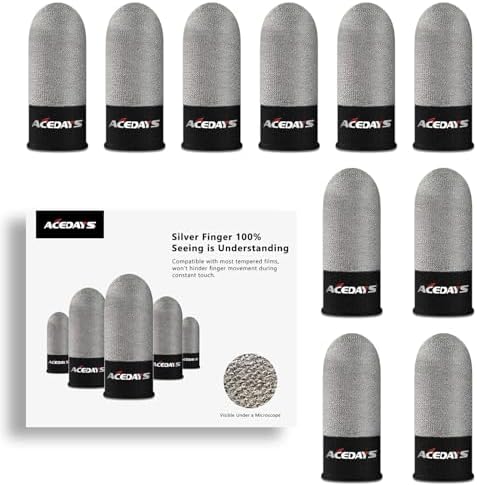 ACEDAYS Gaming Finger Sleeves,100% Visible Silver Fibers,Just Right Pressure/Breathable/Sweatproof,Gaming Gloves for PUBG Mobile/Knives Out/Call of Duty Mobile（10pcs） M by ACEDAYS