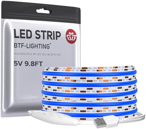 BTF-LIGHTING 5V USB COB LED Strip Lights 9.8FT Blue Color for TV by BTF-LIGHTING
