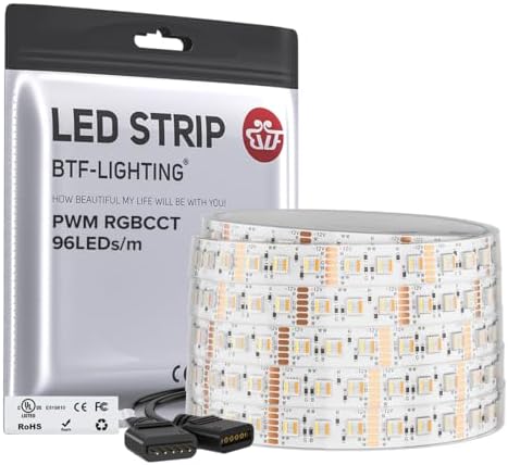 BTF-LIGHTING RGBCCT LED Strip UL Listed 16.4ft 96LED/m 300LED DC12V IP67 by BTF-LIGHTING