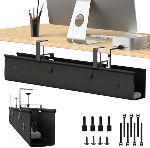 Under Desk Cable Management Tray, 40-inch No-Drill Cord Organizer with Anti-Sag Reinforced Base, Fabric Wire Management Hider for Standing Desk, Office & Gaming Accessories - Black by Unknown