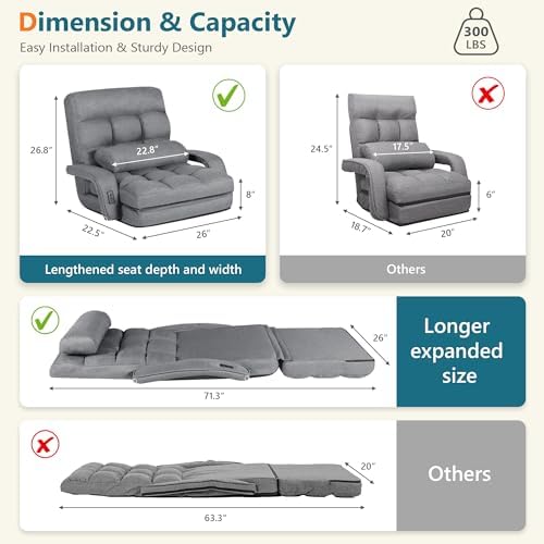 Comfy Floor Chair with Adjustable Backrest, Gaming Sofa Chairs (Grey) - Image 2