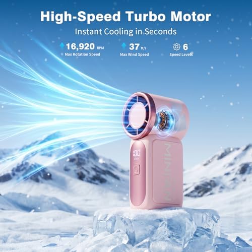 Portable Handheld Mini Fan, Mini Portable Fan with 6 Speeds, 16920 RPM Turbo High Speed Airflow, USB Rechargeable Small Personal Fan with LED Display, Pocket Hand Fan for Travel Makeup Outdoor Office - Image 2