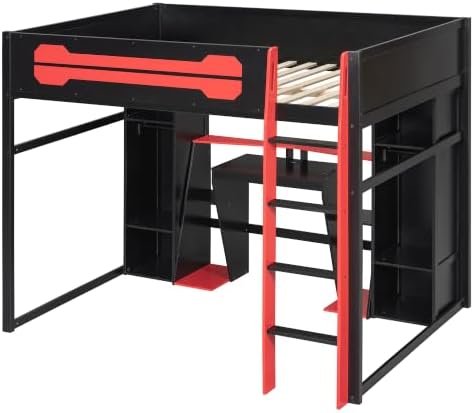 Merax Full Size Gaming Loft Bed with Desk and Built-in Wardrobe & Cabinets - Image 7