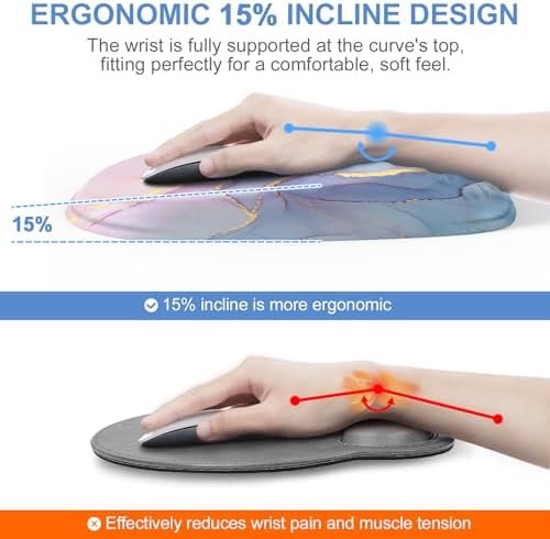 Mouse Pad with Wrist Rest, Comfortable Memory Foam Wrist Rest for Computer Keyboard, Ergonomic Mouse Pad Set for Easy Typing & Pain Relief - Blue Pink - Image 2