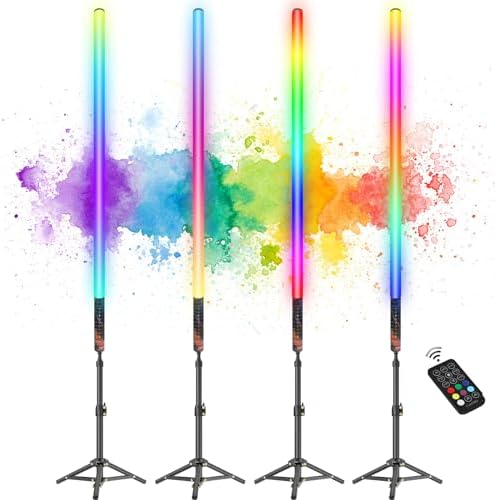 LUXCEO 4Pack RGB Tube Light Bar with Light Stand, Battery Powered LED Video Light Wand Stick with Remote Control for DJ Lighting, Dance Club and Photography Lighting (3Ft) by LUXCEO