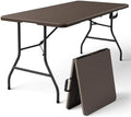 Folding Table 5FT Heavy Duty Plastic Table with Handle, Foldable&Portable, Fold-in-Half Utility Tables for Outdoor, Dining, Wedding, Events, Indoor, Picnic, Camping, Party, Brown by FoldingFurniture
