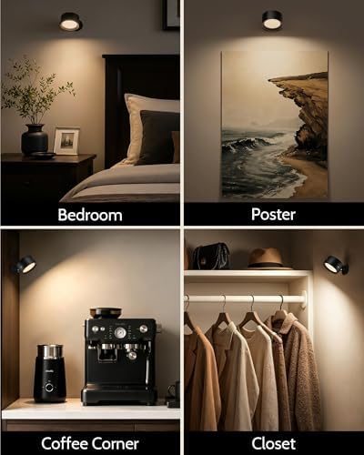 LED Wall Mounted Lights, Rechargeable Wall Sconces, 3 Color Temps, Remote & Touch, 360° Rotating and Dimmable for Bedroom, Bedside & Reading (Black, 2 Pack) - Image 5