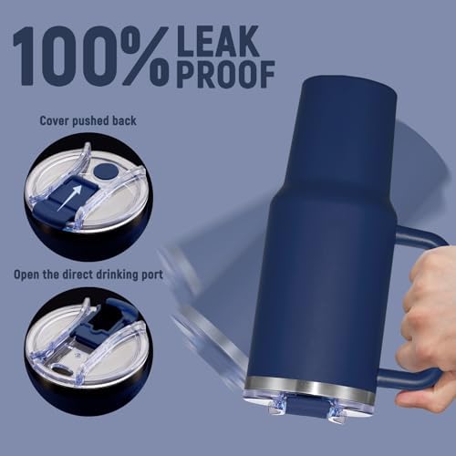 40 oz Tumbler with Handle and Straw Lid,Insulated Reusable Stainless Steel Water Bottle Travel Mug，Cupholder Friendly Double Wall Vacuum Sealed Cup (Navy) - Image 4