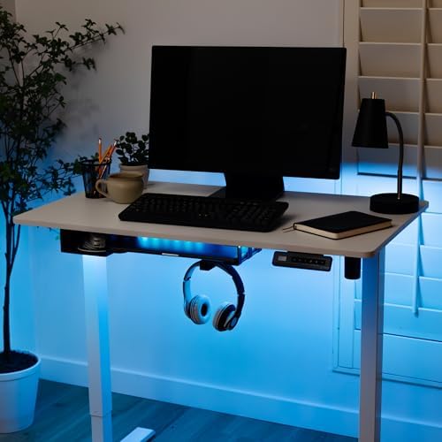 VI+AL Under Desk Laptop Mount - Hidden Metal Shelf with Side Storage, Hook & Cable Organizer - Installs with Tape & Screws - Fits Devices up to 1.7" Thick - Deluxe + LED (USB Light Strip & Remote) - Image 2