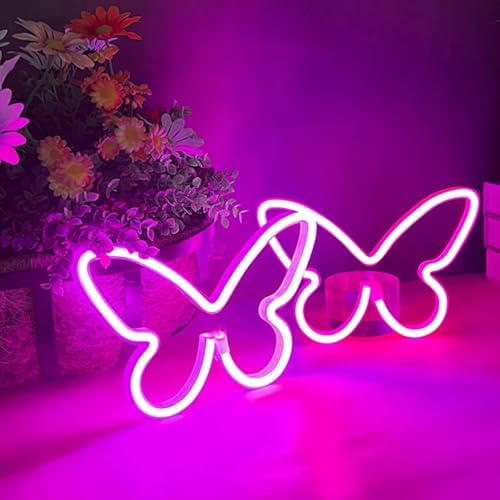 2 Pieces Butterfly Neon Sign USB/Battery Powered LED Light for Wall Decor by Bernicekelly