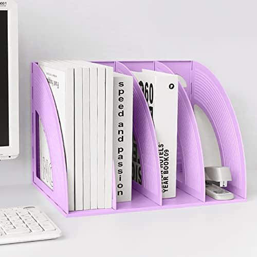 SAYEEC Sturdy Magazine Holder 4 Compartments Plastic Desktop File Organizer File Dividers Office Organizer Storage Document Magaizne Rack Display Box (Purple) - Image 5