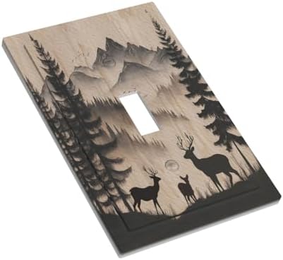 Decorative Light Switch Covers Rustic Black Deer Elk Brown Wood Board Pine Tree Single Toggle Light Switch Cover Plate 1 Gang Outlet Covers Wall Plate Electrical Device Dimmer Switchplate - Image 3