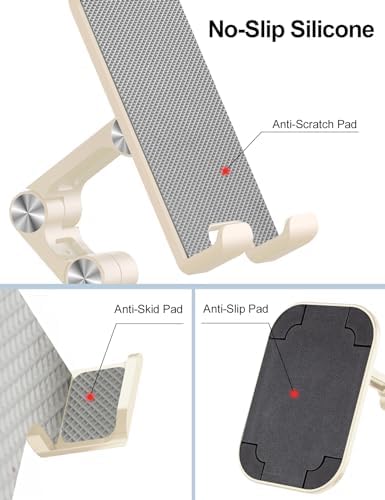 OCYCLONE Phone Stand, Adjustable Height and Angle Foldable Cell Phone Stand Holder for Desk, Taller iPhone Stand Compatible with 4.7"-13" Smartphones iPad Tablet, Beige - Image 3