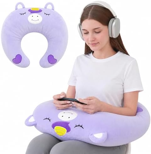 Lap Pillow, Cute Purple Unicorn Crochet Pillow for Knitting, Crafting, Gaming, Reading and Phone Use on Bed, Sofa or Chair, U-Shaped Wrap Around Arm Support Cushion and Neck Pillow by MLdian