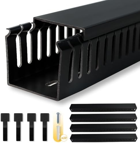 Cable Raceway, 95" Open Slot Cable Management Kit with Upgraded Snap Structure,Wire Cover Cord Hider for Under Desk&Industrial Network/PC/TVs- 23.6" X 1.97" X 2.4" X 4PCS (LWH,Black) by RJYKVS
