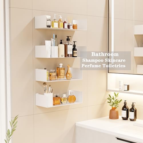Metal Bali Floating Wall Shelves 15.5IN for Storage and Decor Wall Mounted CD DVD&Books Perfume, Make up Storage Shelves Living Room, Bedroom, Bathroom & Kitchen,4P-White, 15.5&13.6INCH - Image 5