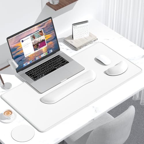 Dapesuom Keyboard Wrist Rest Mouse Pad Set, 4Pcs Extended Large XXL Gaming Mousepad + Mouse Wrist Cushion + Memory Foam Keyboard Wrist Support + Cup Coaster, White 31.5x15.7in Desk Pad for Home Office - Image 7