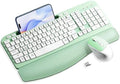 Hayyiesh Ergonomic Wave Keys Wireless Keyboard and Mouse Combo, Full Size with Memory Foam Wrist Rest & Phone Holder, 2.4G Cordless Set with USB-C Adapter for Windows Mac Desktop Laptop (Mint Green) by Hayyiesh