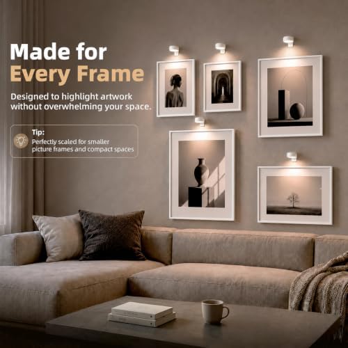 EZVALO Picture Lights for Wall, 2000mAh Rechargeable Battery Magnetic Poster Lights with 3 Color Temps & 12 RGB, Remote Dimmable Timer Painting Light, Wall Decor Light for Art Display, Frame (6 Pack) - Image 2
