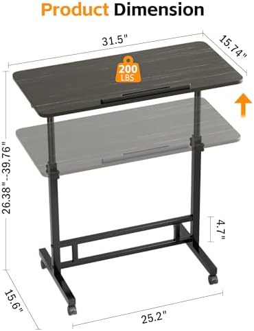 Laptop Table Mobile Adjustable Height Portable Desk Notebook Swivel PC Computer Rolling Desk with Wheels, Laptop Stand for Couch Bedside Hospital Bed Table (Black Table) - Image 3