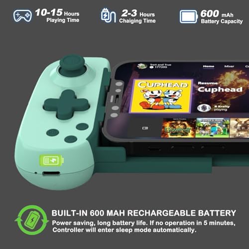 Wireless Controller for iPhone 17/Android/PC/iPad/Tablet/APPL Arcade MFi Games/Switch/PS4, Support Streaming on PS5/Xbox/PC Console, Cloud Gaming Gamepad Joystick - Turbo/6-Axis Gyro/Dual Motors - Green - Image 5