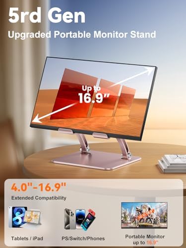tounee Tablet Holder Stand, Dual Rod Adjustable Aluminum Desktop Stand, Compatible with 4.7-16.9" iPads, Surface Tablets, Portable Monitor, Kindle and More (Rose Gold) - Image 2