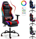 ECOTOUGE Gaming Chair, Video Game Chair with RGB LED Lights & Footrest | Ergonomic Computer Chair Height Adjustable with Massage Lumbar Support and Headrest for Adults and Kids, Black&Red by ECOTOUGE