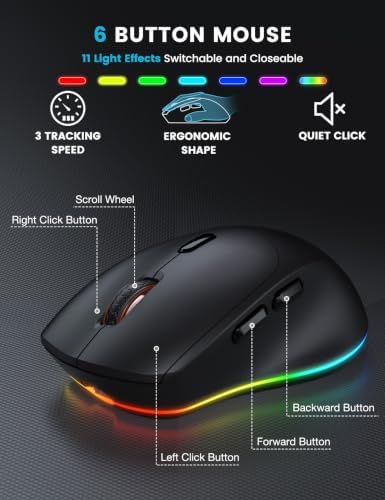 SABLUTE Wireless Keyboard and Mouse Combo, 9 Backlit Effects, Large Print - Image 6