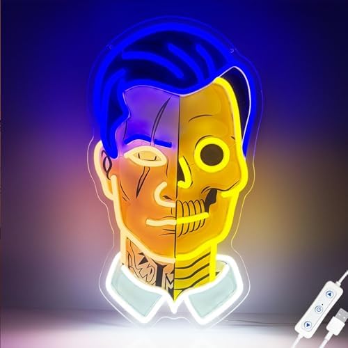 Gaming Neon Sign, Gold Skull LED Wall Decor for Gamer Room, USB Powered Dimmable Neon Light for Esports Setup, Teen Bedroom, Man Cave, Streaming Background, Birthday Gift for Boys and Gamers by ONGNOU-LightUpYourGameWorld