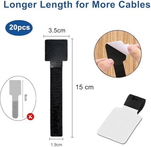 Topesct Pack of 20 Cable Management Desk 15 cm Medium Cable Holder Self-Adhesive Cable Hide Cable Guide Cable Organiser for TV PC Desktop Fairy Lights - Image 2