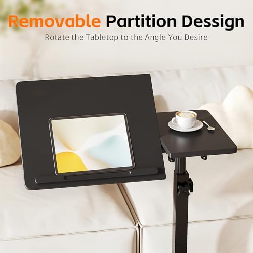 LINGMI Overbed Bedside Desk Mobile Rolling Laptop Stand Tilting Overbed Table with Wheels Height Adjustable Tray Table for Laptop Bed Sofa Side Table - Image 5