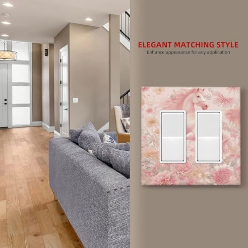 Decorative Outlet Covers Fantastical Pink Horse and Flowers 2 Gang Light Switch Cover Plate Double Rocker Wall Plate Gfci Switch Plate Covers Plug Faceplate for Bedroom Decor - Image 7