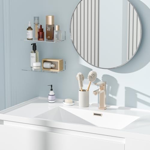 12 Inches Clear Wall Shelves, Moisture-Proof Acrylic Bathroom Organizer Shelves for Wall, Floating Shelf for Bathroom, 4 Pack - Image 5