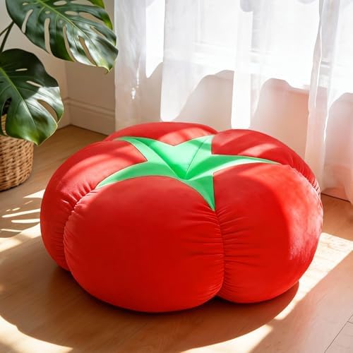 Extra Large Tomato Floor Cushion Pillow – Plush Cushion for Sitting | Cute Round Plush Chair Cushion for Reading, Gaming, Meditation & Home Decor. 60 cm/23.6 Inch by LANPU+