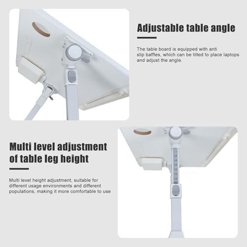 Laptop Desk Foldable Bed, Table Folding Breakfast Tray, Adjustable Laptop Bed Table with Heights and Angles, Foldable Table with Storage Drawer Eating, Working, Writing, Gaming, Drawing (White) - Image 4