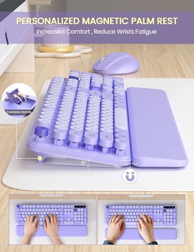 Wireless Keyboard and Mouse Combo, Cute Typewriter, Magnetic Wrist Rest - Image 3