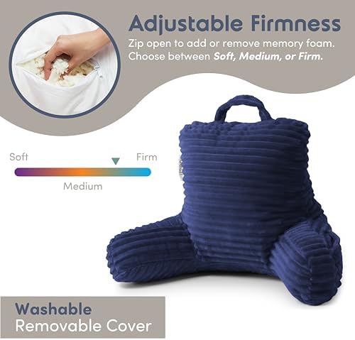 Nestl Reading Pillow for Kids & Teens with Shredded Memory Foam, Luxe Cut Plush Backrest Pillows for Reading and Gaming, for use on Couch, Bed, Floor, Adjustable Support with Washable Cover Navy Blue - Image 3