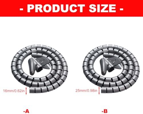 Spiral Cable Wrap with Clip,25mm Diameter Desk Cable Organizer Spiral for Wire Management,1.5 Meters Flexible Wire Organizer with Wire Grip- Keep Office Cords Neat, Tangle-Free and Protected,Black - Image 6
