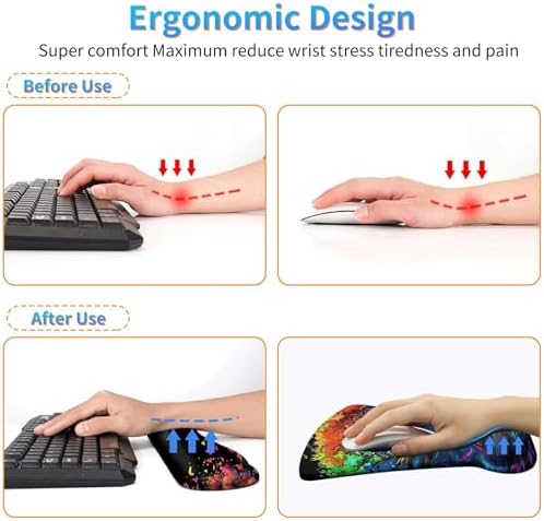 Ergonomic Mouse Pad with Wrist Support Gel Mouse Pads and Upgrade Keyboard Wrist Rest Pad Set, Coasters Non-Slip PU Base Mouse Mat for Office Gaming Computer Laptop Home, Colored Trees - Image 5