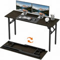 Folding Table Computer Desk - 55.1" No Assembly Folding Desk Design and Foldable Office Desk, Small Desk for Bedroom, Compact Storage Portable Use for Dorm and RV Small Space, Dark Oak by HMFOR